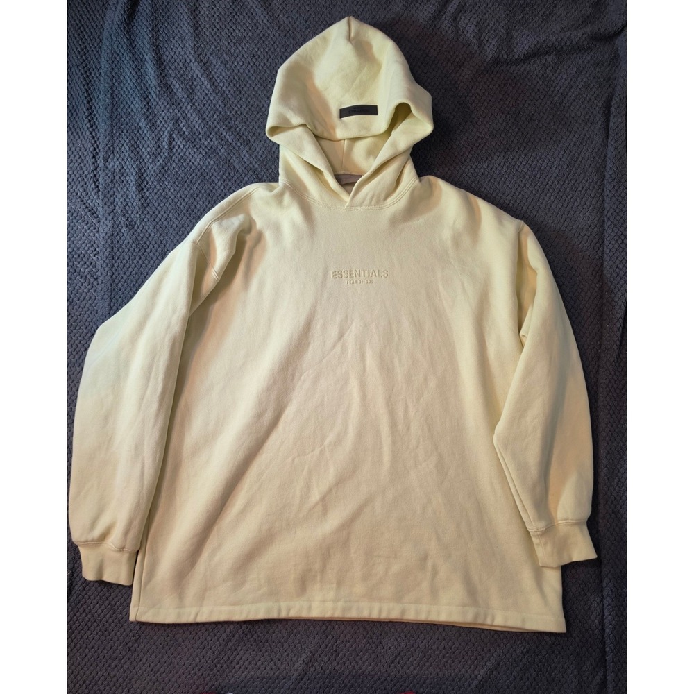 Fear of God Essentials Hoodie Lemonade Yellow Logo Pullover Mens Size M